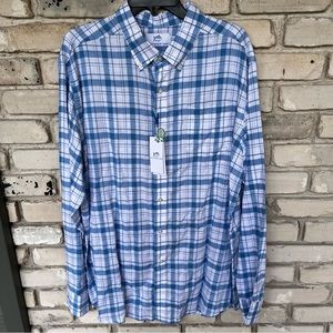 Southern Tide boat blue and white plaid new long sleeve shirt button front